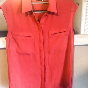 Red/orange button down top